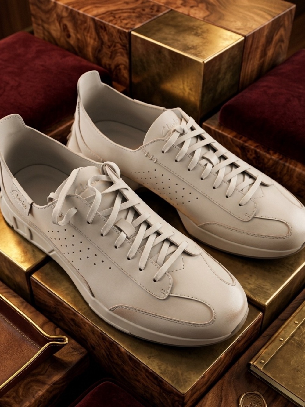 Clark’s in White and sand brown